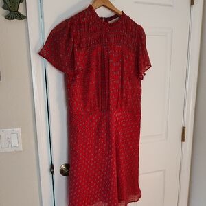 LOFT Red and Black Patterned Midi Dress